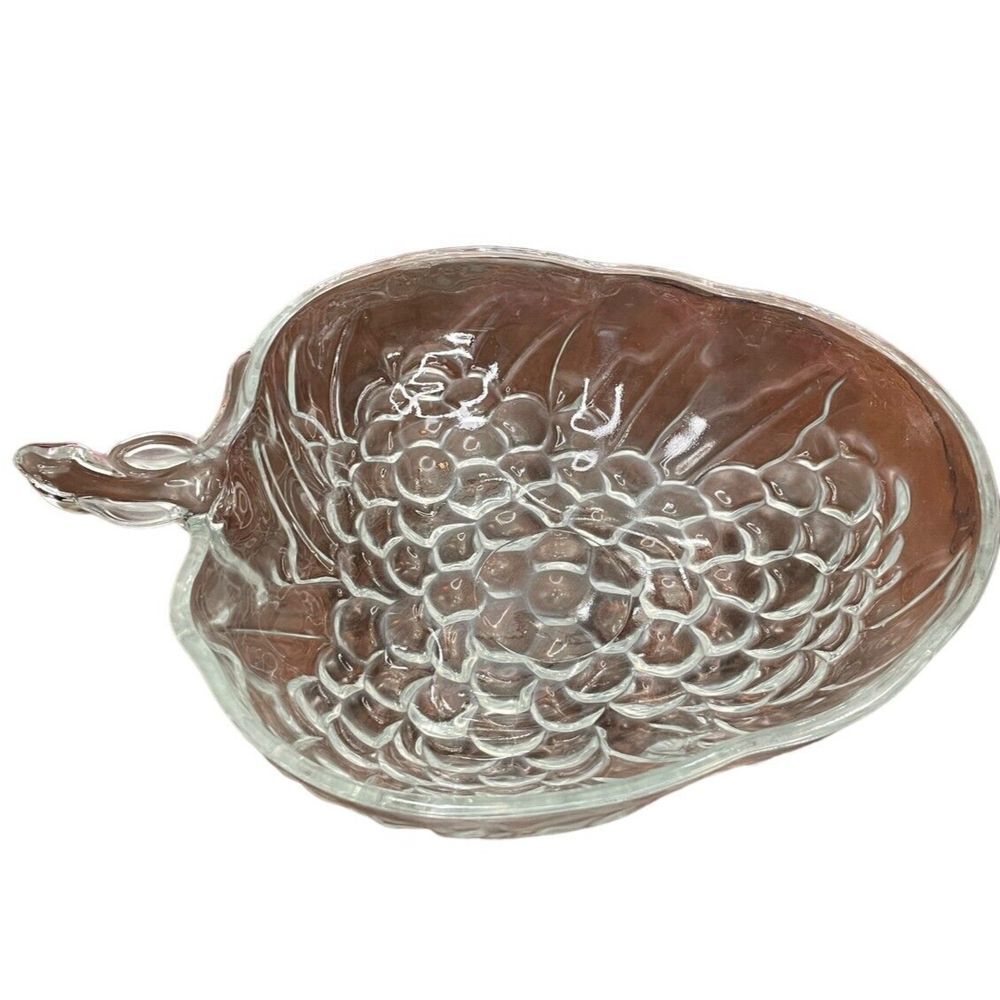 Vintage Glass Grape Shaped Clear‎ Glass Large Fruit Serving Bowl Embossed
